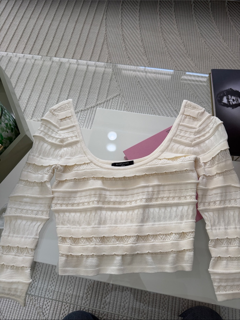 Guess by Marciano Off-White Ruffle Knit Crop Top